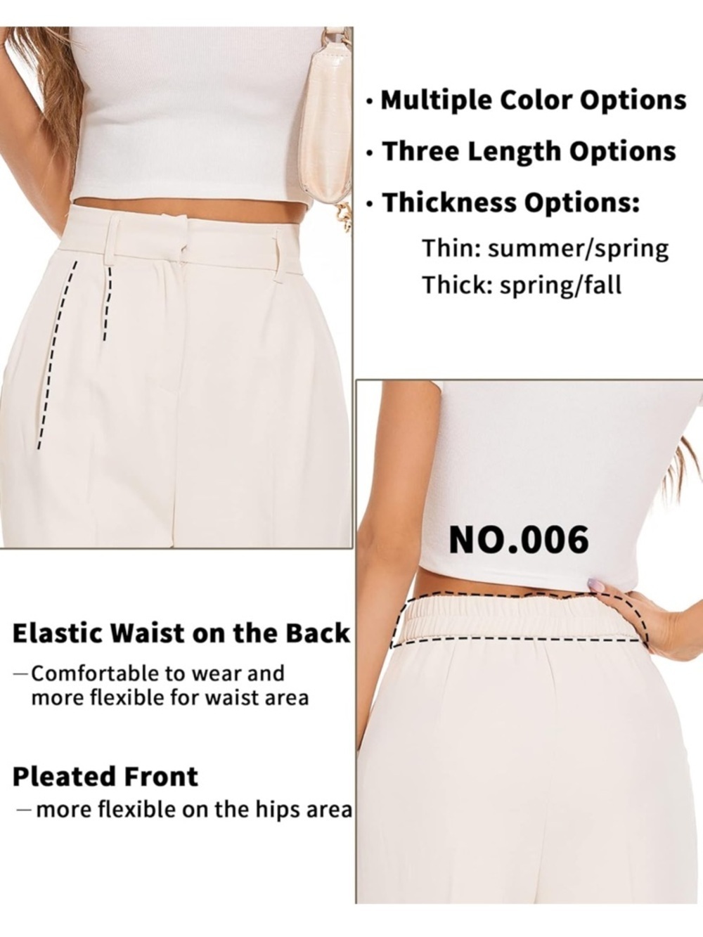 FUNYYZO Cream Wide Leg Pleated Work Pants Small NWOT Elastic Back - Picture 5 of 5
